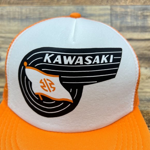 Vintage Kawasaki Ninja H2 Motorcycle Mens Trucker Hat Orange Snapback Ball Cap - Picture 3 of 7